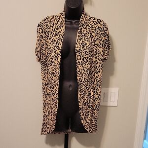 Leopard Print Blazer with Shawl Collar and Short Sleeves